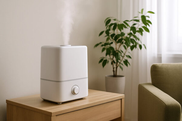 Richtig platzierter Luftbefeuchter mit Abstand zur Wand für optimale Luftfeuchtigkeit