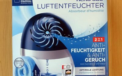 Verpackung des Pattex AERO 360° Luftentfeuchters mit 2-in-1 Anti-Feuchtigkeit und Anti-Geruch Funktion