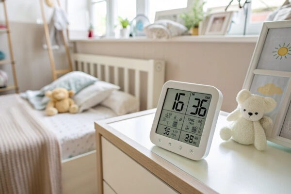 Hygrometer für optimale Luftfeuchtigkeit bei Babys verwenden Digitales Hygrometer misst optimale Luftfeuchtigkeit im Kinderzimmer