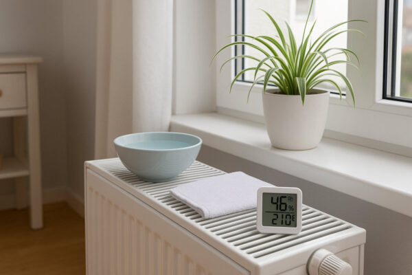 Tipps zum Erhöhen der Luftfeuchtigkeit im Kinderzimmer mit Pflanze und Wasserschale